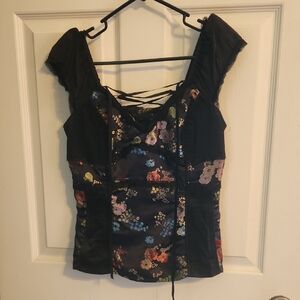 Tripp NYC Black Fitted Blouse with Sweetheart Neckline and Corset Back